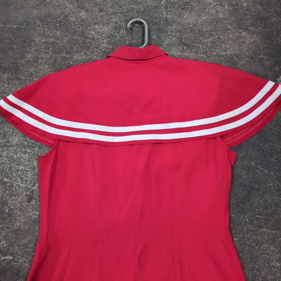 Vintage Studio 36 Dress Womens 14 Red Button Up 80s Retro Cottage Cape - Picture 4 of 8